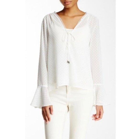 Lucy Paris Blouse S NWT Swiss Polka Dot Sheer Pink - Picture 3 of 10